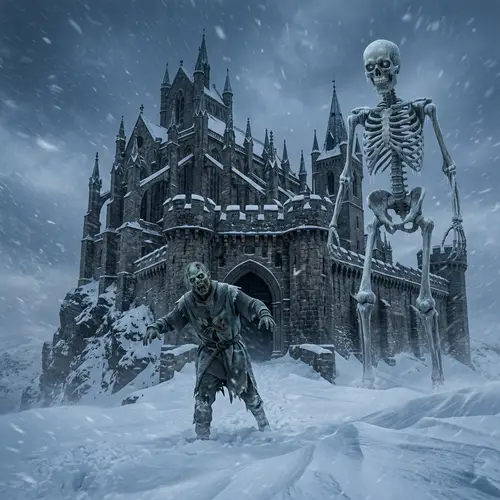 Gothic Snowy Castle with Zombie & Giant Skeleton