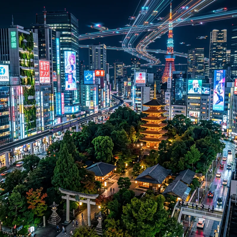 Classic Japan: A Futuristic Megapolis with Flying Cars