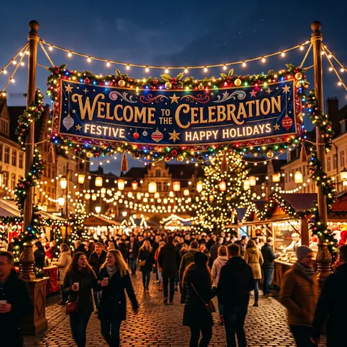Festive Banner with Party Lights