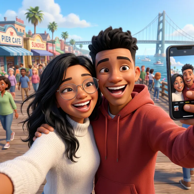 Pixar Style Selfie of Two Friends