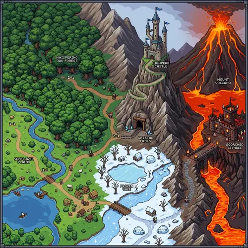 Enchanting Pixel Art Landscape for Adventure Game Level Selector