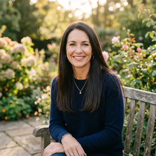 Elegant 50-Year-Old Woman with Long Dark Hair