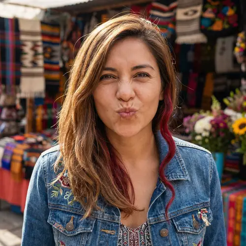 Hispanic Woman with Silky Shoulder-Length Hair | Playful and Flirtatious