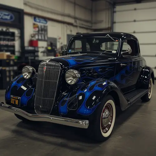 1936 Plymouth Coupe: Classic Black with Unique Flames