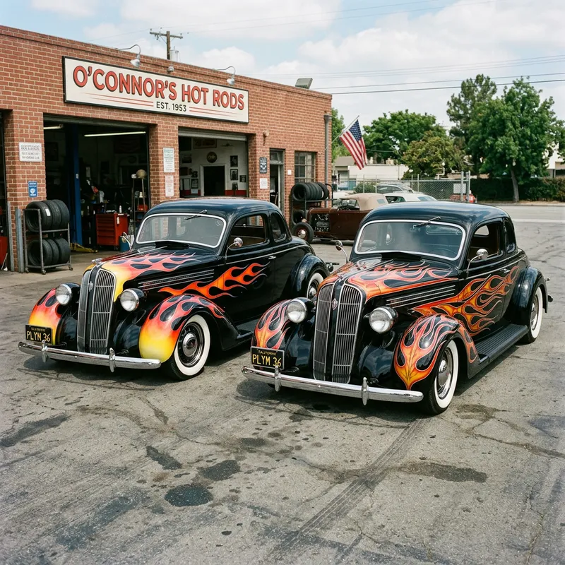 1936 Plymouth Coupe: Classic Black with Unique Flames 1936 Plymouth Coupe: Classic Black with Unique Flames
