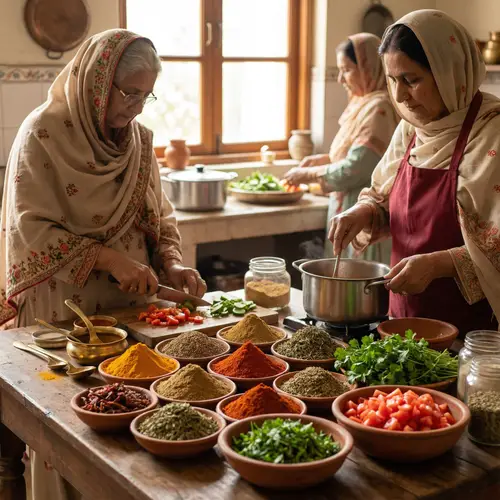 Traditional Pakistani Kitchen Women Scene: Vibrant Colors & Spices
