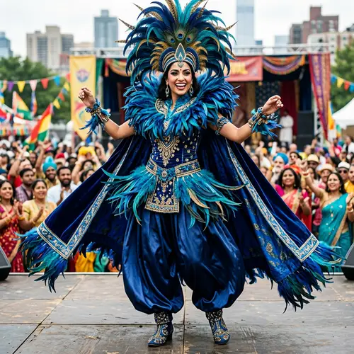 Blue Feathered Bomber Pants Costume