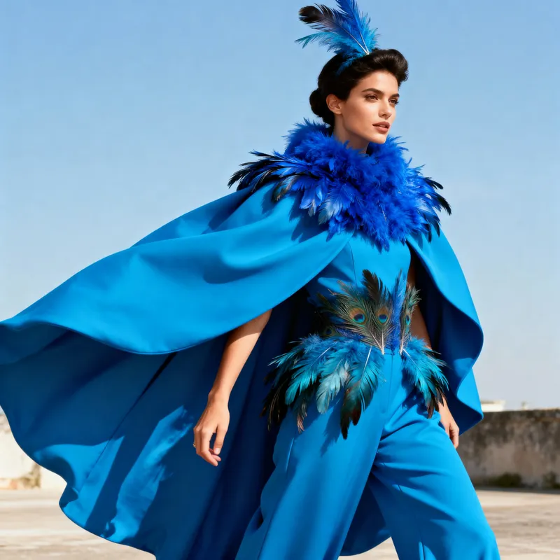 Blue Feathered Bomber Pants Costume