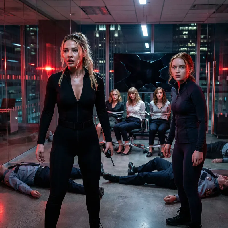 Fierce Female Agents in Action-Packed Office Scene