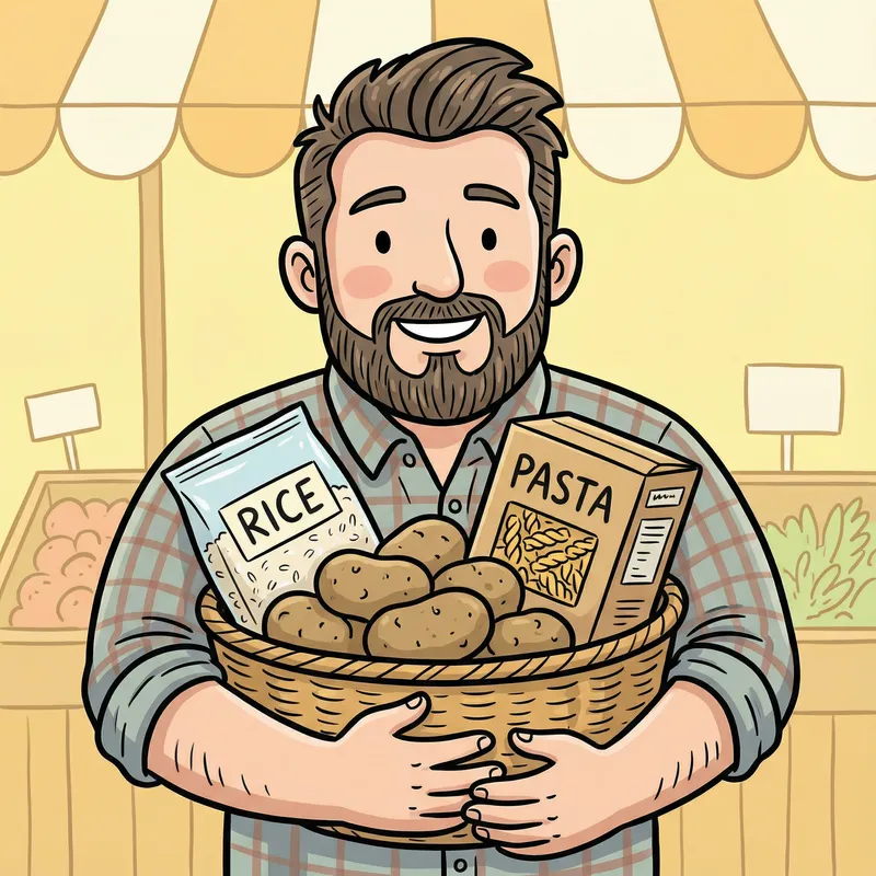 Cartoon Man with Basket of Carbs - Fun Food Art Cartoon Man with Basket of Carbs - Fun Food Art