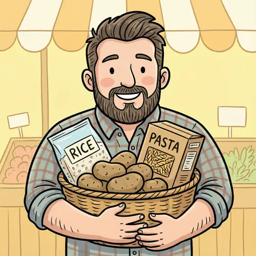 Cartoon Man with Basket of Carbs - Fun Food Art