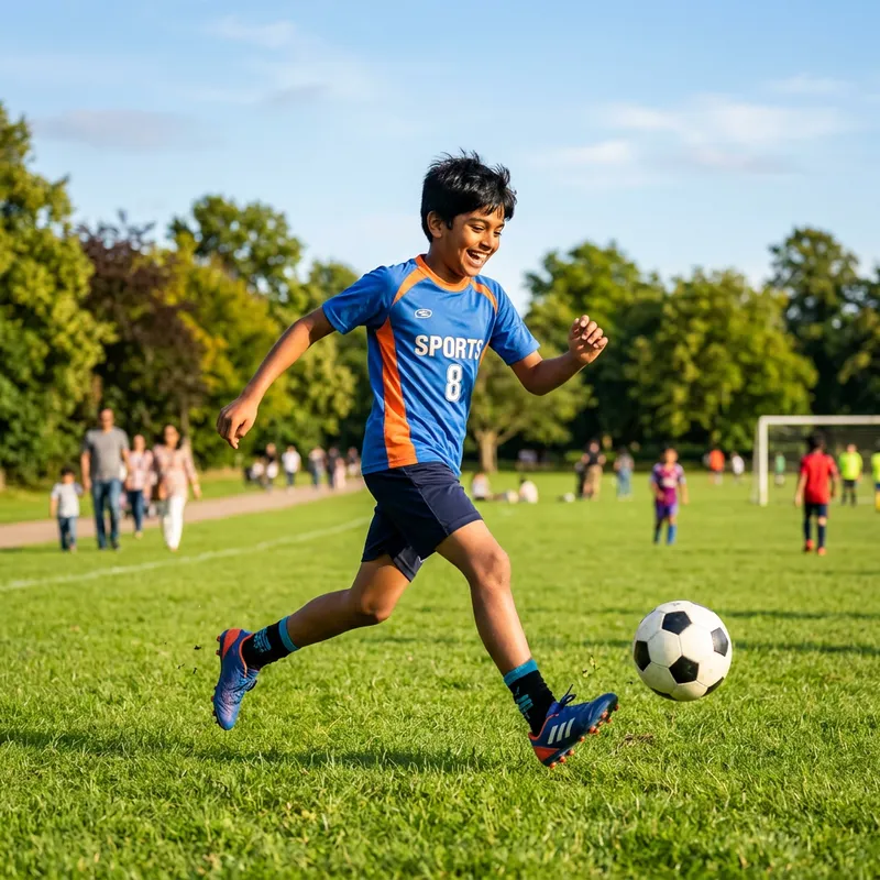 Young Boy Playing Soccer in the Park Young Boy Playing Soccer in the Park