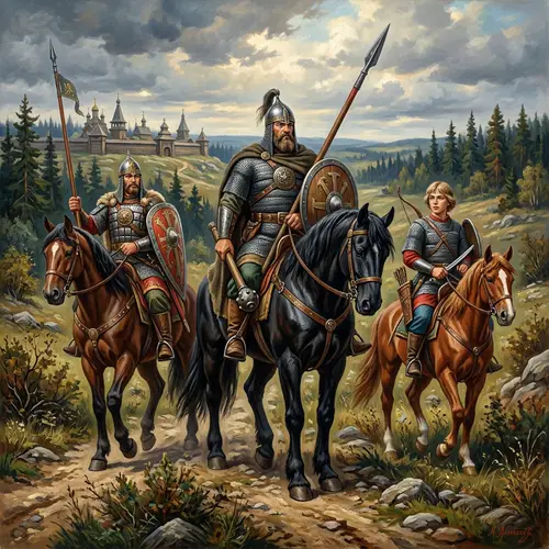 Russian Fairy Tale Bogatyrs: Dobrynya Nikitich, Ilya Muromets, Alyosha Popovich