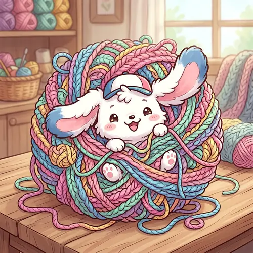 Pochacco Playfully Nestled in Crochet Yarn Ball