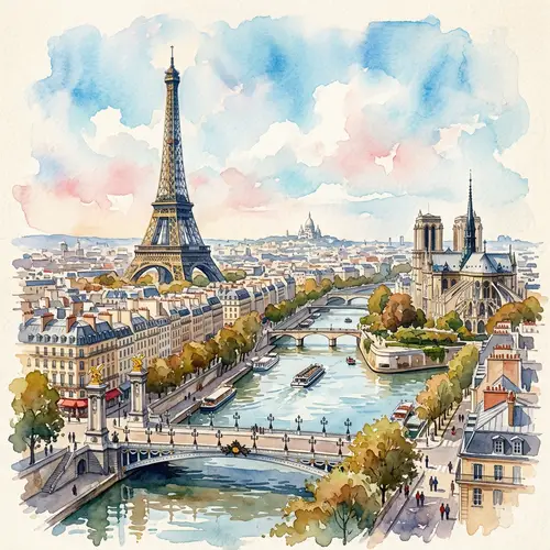 Beautiful Watercolor of Paris Cityscape