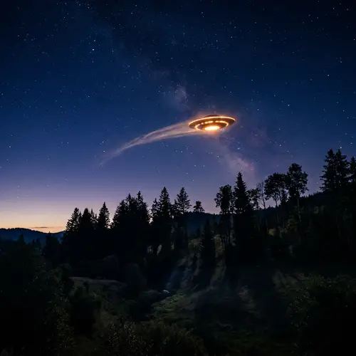 Eerie UFO Flying Object in Twilight Sky