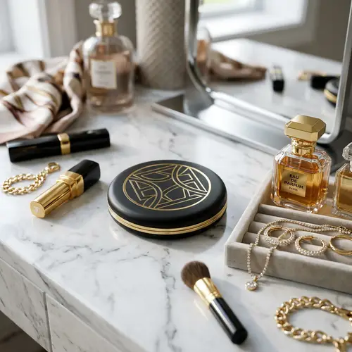 Sleek Black & Gold Compact Mirror - Sama Fashion