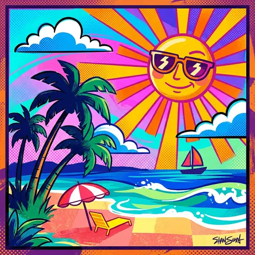 Bold Pop Art Caribbean Sun - Vibrant Digital Creation