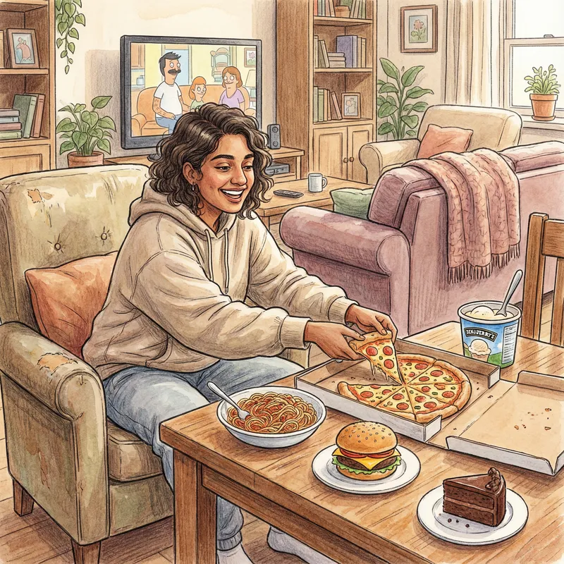 South Asian Person Indulging in Delicious Food in Comfortable Setting