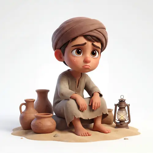 3D Pixar Arabian Boy in Desert - Sad Expression