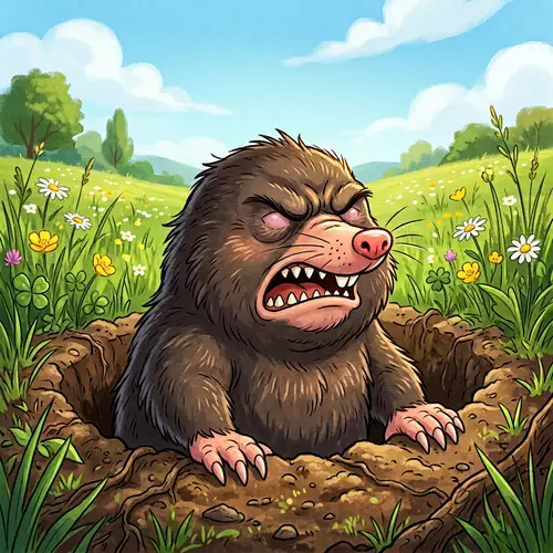 Irate Mole Cartoon: Funny Angry Mole Peeking Out | Green Meadow