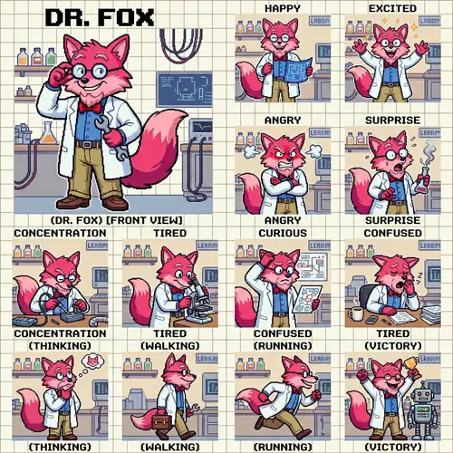 Pixel Art Android 21 Character Sheet | Fox Scientist Inspired Design