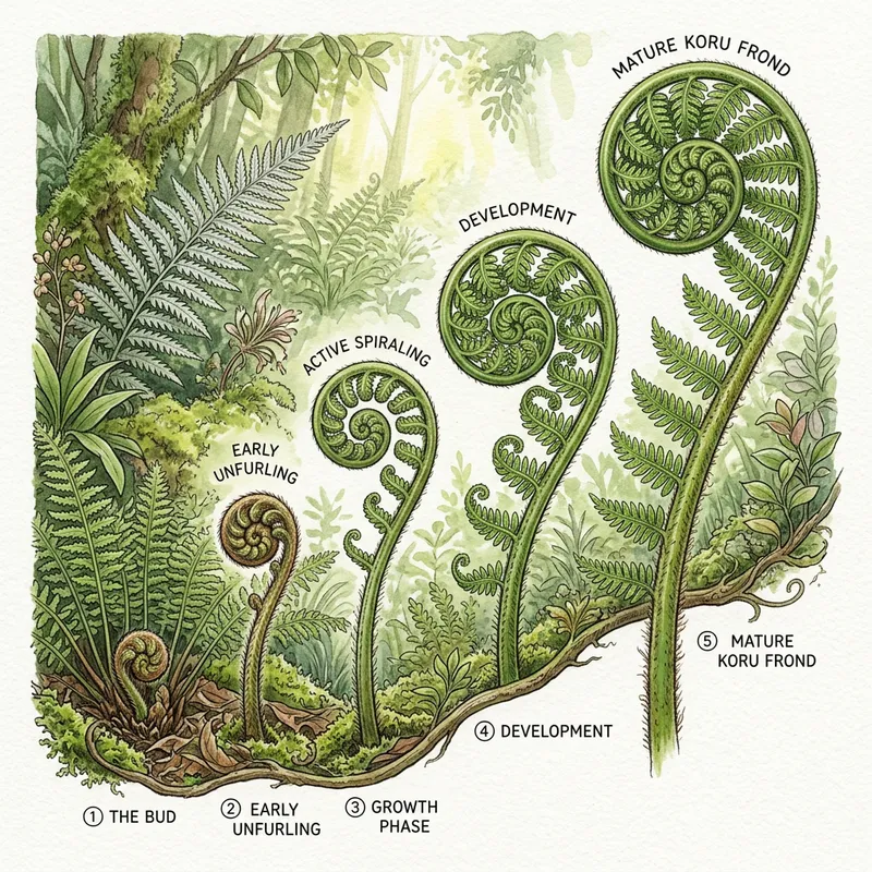 Stages of a Koru Frond: From Bud to Leaf