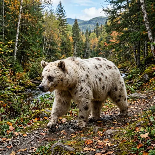 Unique Bear with White Fur and Brown Spots