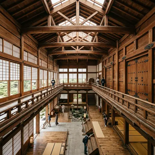 Spacious Wooden Building with Balcony and Intricate Design