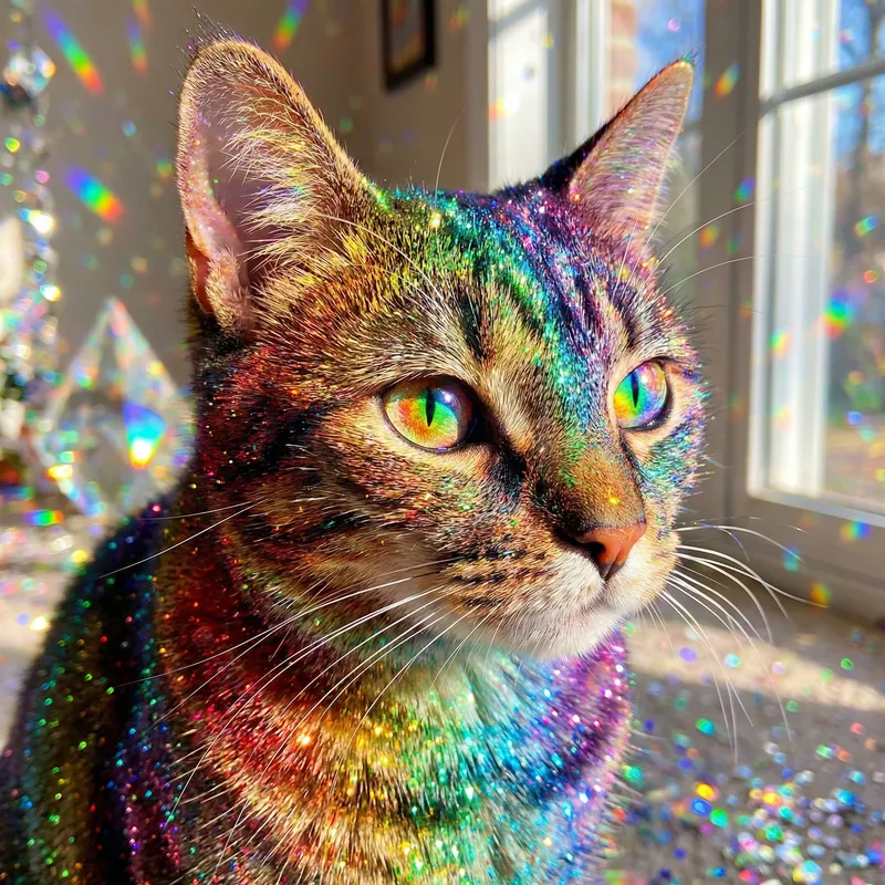 Glittering Rainbow Cat: A Spectacle of Color
