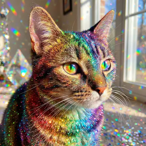 Glittering Rainbow Cat: A Spectacle of Color