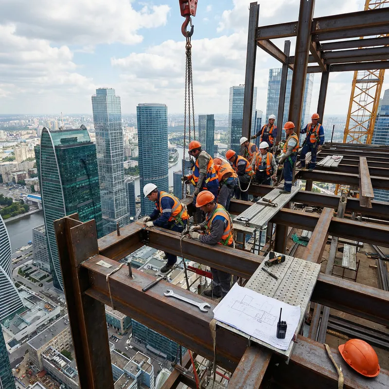 Construction Workers on Skyscraper Building