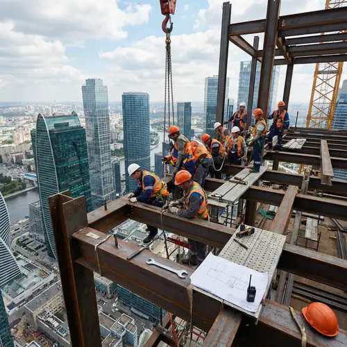 Diverse Construction Workers on Skyscraper | Urban Construction Site