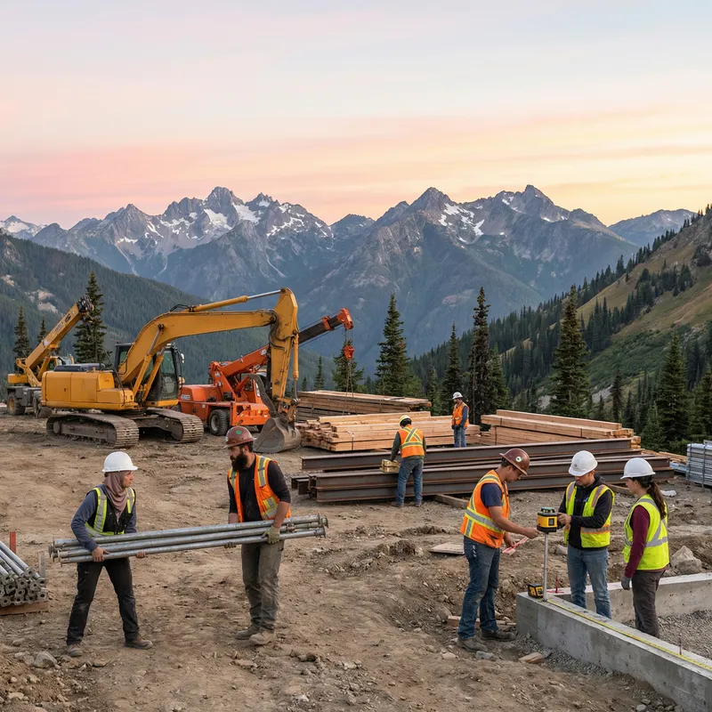 Construction Workers in the Mountainous Landscape Construction Workers in the Mountainous Landscape