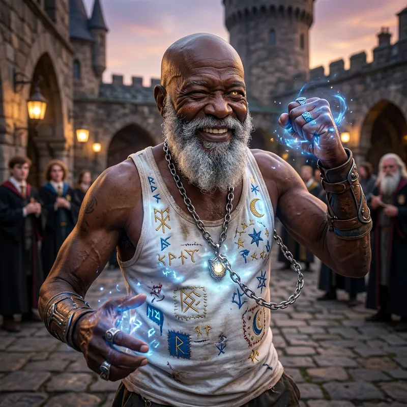 Elderly Black Mage with Yellow Eyes