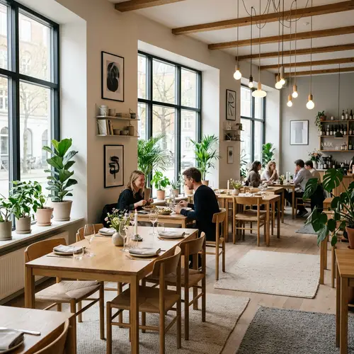Cozy Scandinavian Minimalist Restaurant with Sleek Wooden Furniture