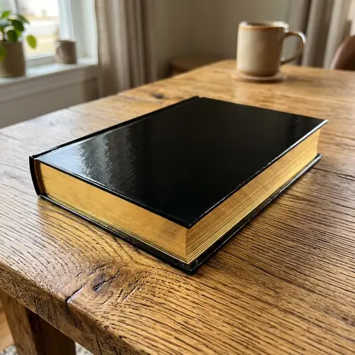 Sleek Black Cover Book with Golden Edges - Minimalistic Design
