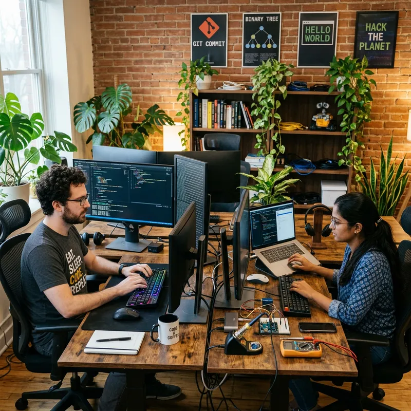 Professional Programmers in Cozy Office | Coding Scene Image