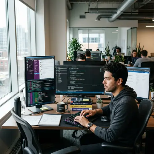 Dedicated Programmer in Modern Office Setting