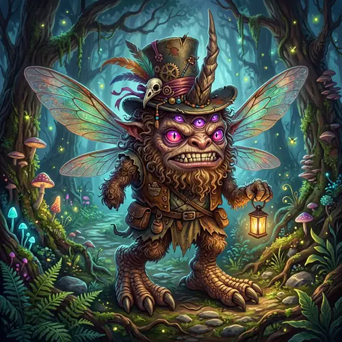 Male Monster with Singular Horn, Insect Wings, 5 Eyes & Unique Features