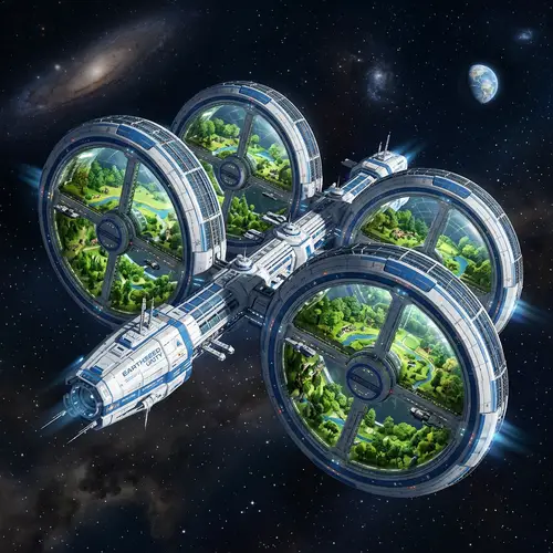 Unique White and Blue Spaceship with Trees