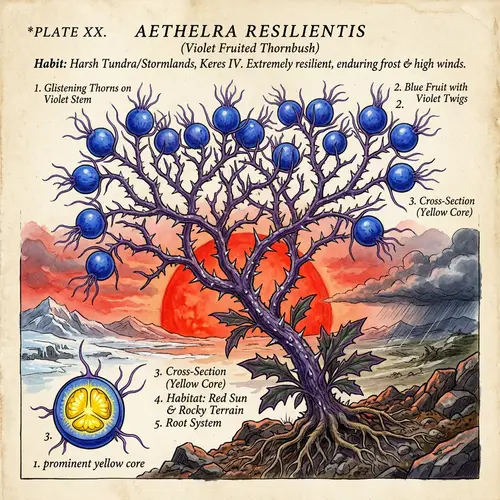 Intriguing Alien Plant with Violet Branches and Blue Fruits