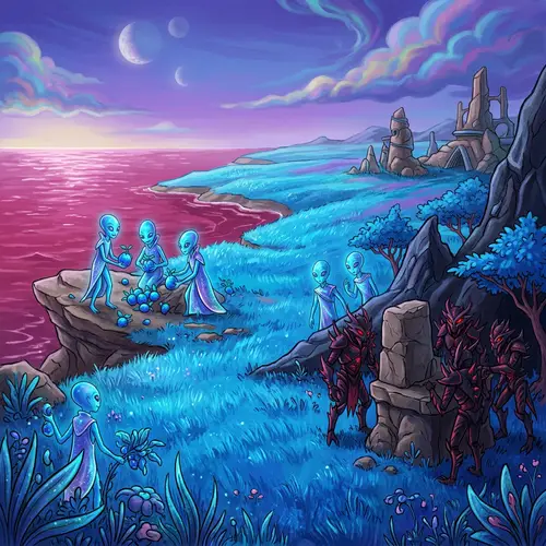 Explore the Pink and Blue Alien Planet