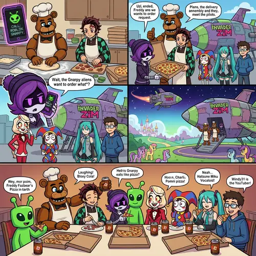 Pizza Adventure with Gnarpy Aliens and Friends