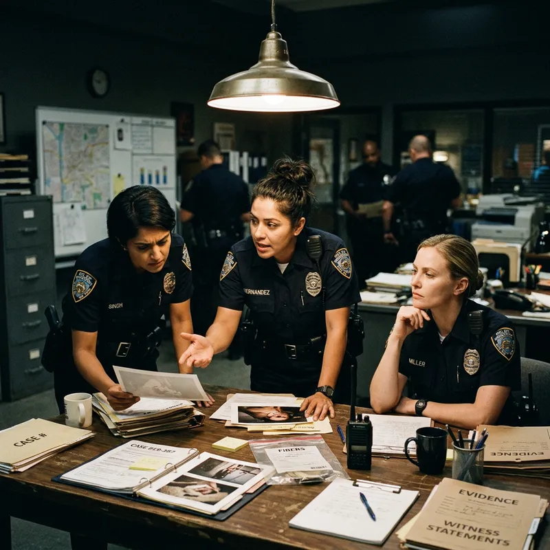 Intense Scene of Female Police Officers Investigating Crime Case
