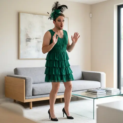 Surprised Male in Flamboyant Attire | Unique Fashion Moment