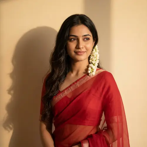 Stunning Portrait of a Young Indian Woman in Red Saree