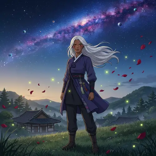 Anime-Inspired Female Character in Korean Landscape