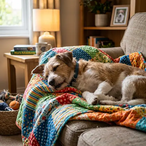 Max the Naughty Dog Snoring on His Colorful Blanket