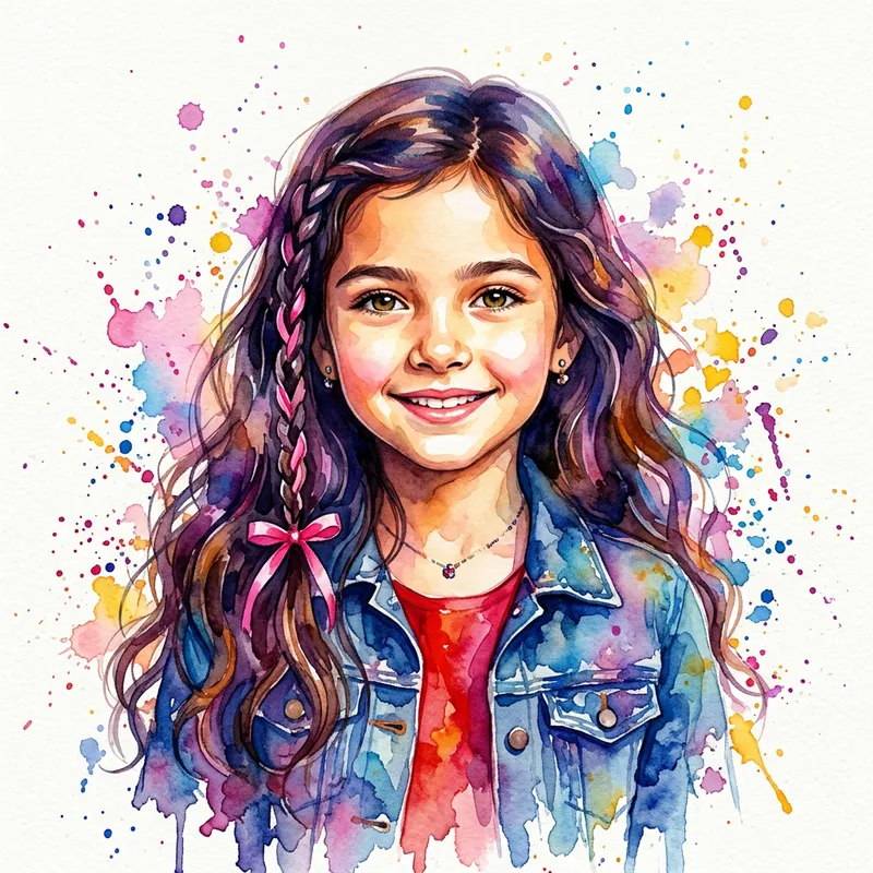 Vibrant Watercolor Portrait of a Young Girl Vibrant Watercolor Portrait of a Young Girl